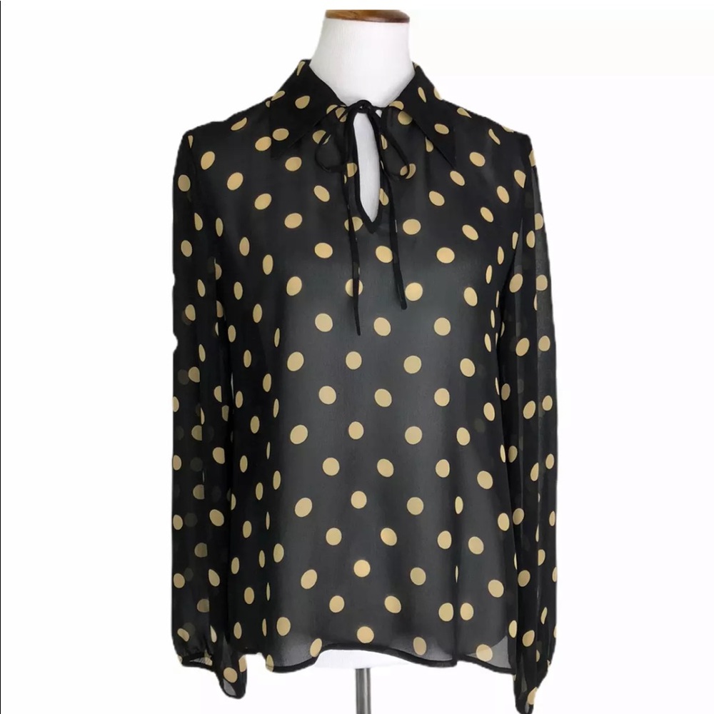 EPISODE 100% Silk Polka Dot Blouse Black Tan